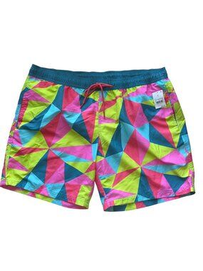 Mad Engine Mens XL Swim Trunks Geometric Multicolor Elastic Waist